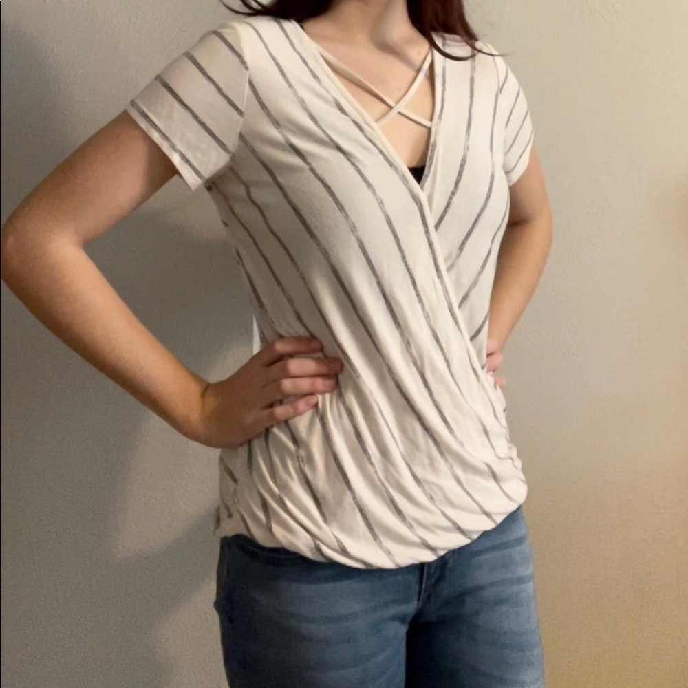Striped White Criss-Cross Top